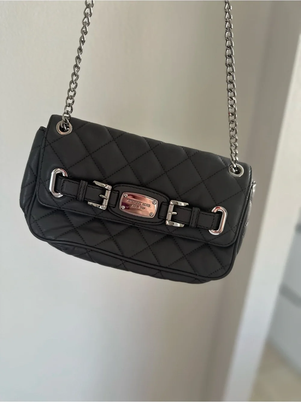 Michael Kors Quilted Grey Leather Shoulder Bag with Chain Strap
